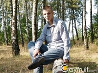 Guy walks in the forest and jerks off his dick under a tree