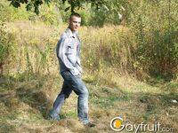 Guy walks in the forest and jerks off his dick under a tree