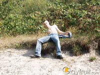 Guy walks in the forest and jerks off his dick under a tree