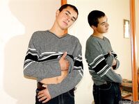 Hairy cock twink boy showing off his package up close