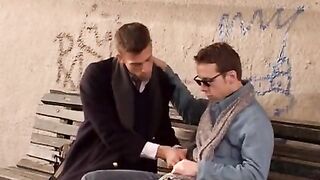 Hot scene in the park with two cute guys