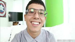 Nerdy twink fucked by big black cocks
