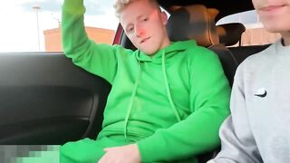 Young guy sucks and swallows in car