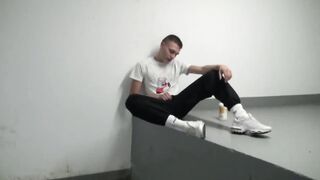 Two friends fuck in the parking garage
