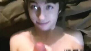 Blue eyed wanks better with cum on face