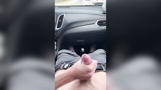 Jerked off while driving cums