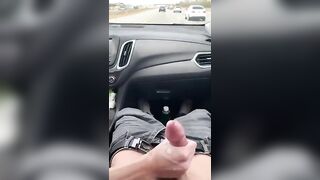 Jerked off while driving cums