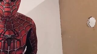 Spidermans Big Cock Encounters Glory Hole that Causes Big Cumshot Webs