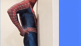 Spidermans Big Cock Encounters Glory Hole that Causes Big Cumshot Webs